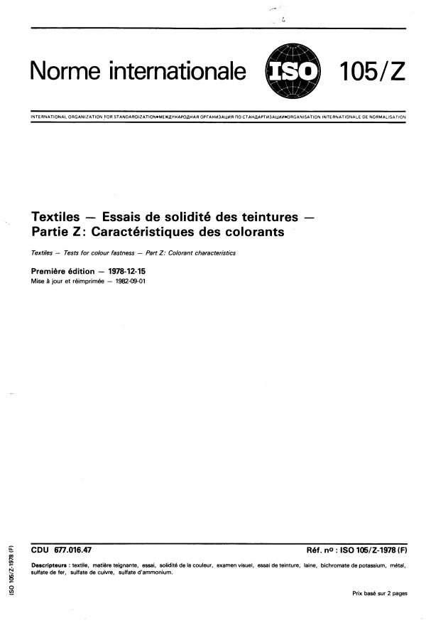 ISO 105-Z:1978 - Textiles -- Essais de solidité des teintures