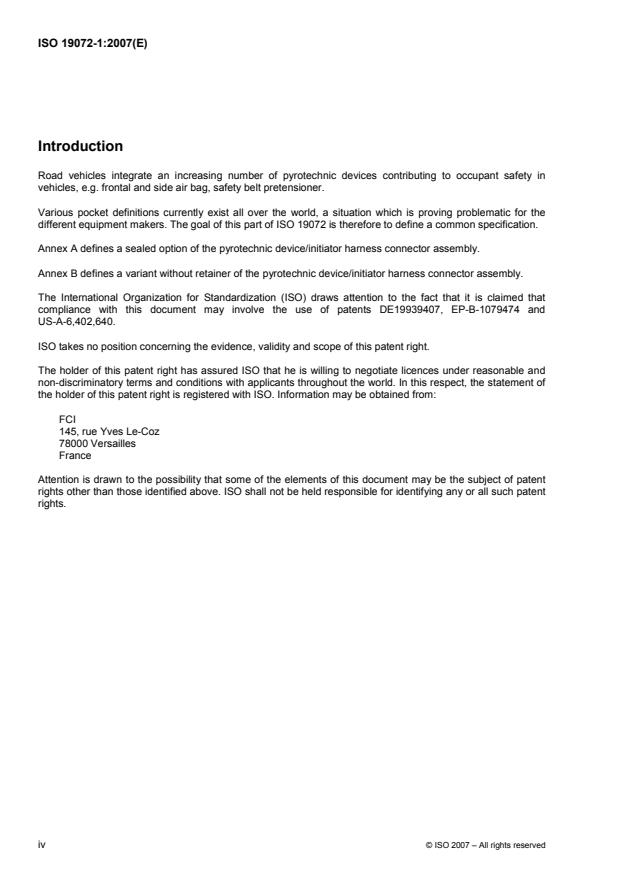 ISO 19072-1:2007 ISO 19072-1:2007 - Road vehicles -- Connection interface for pyrotechnic devices, two-way and three-way connections - Page 4 preview