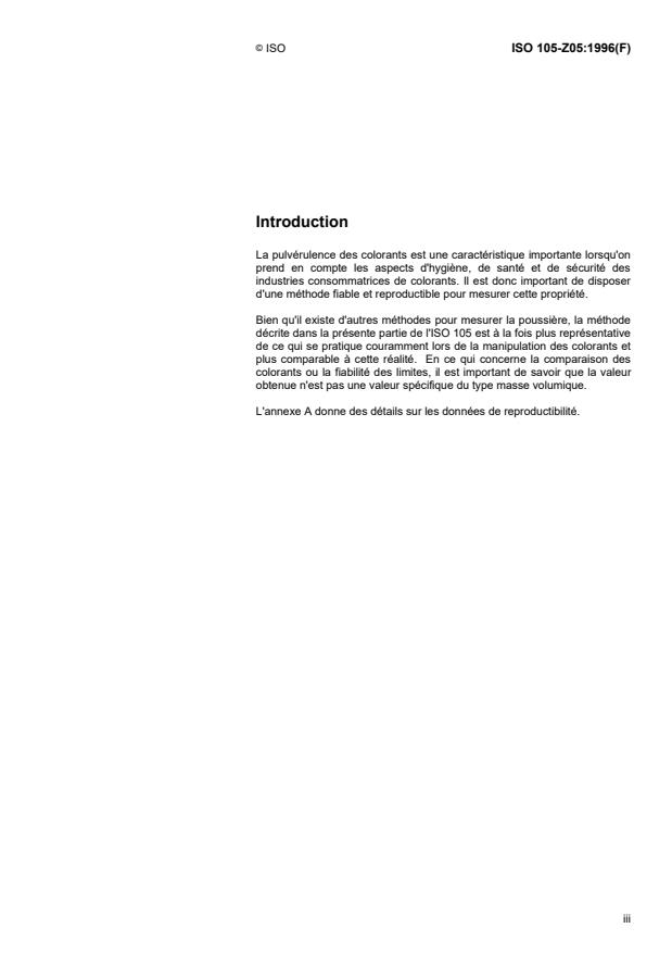 ISO 105-Z05:1996 ISO 105-Z05:1996 - Textiles — Essais de solidité des teintures — Partie Z05: Détermination du comportement au saupoudrage des colorants
Released:1/29/1998 - Page 3 preview
