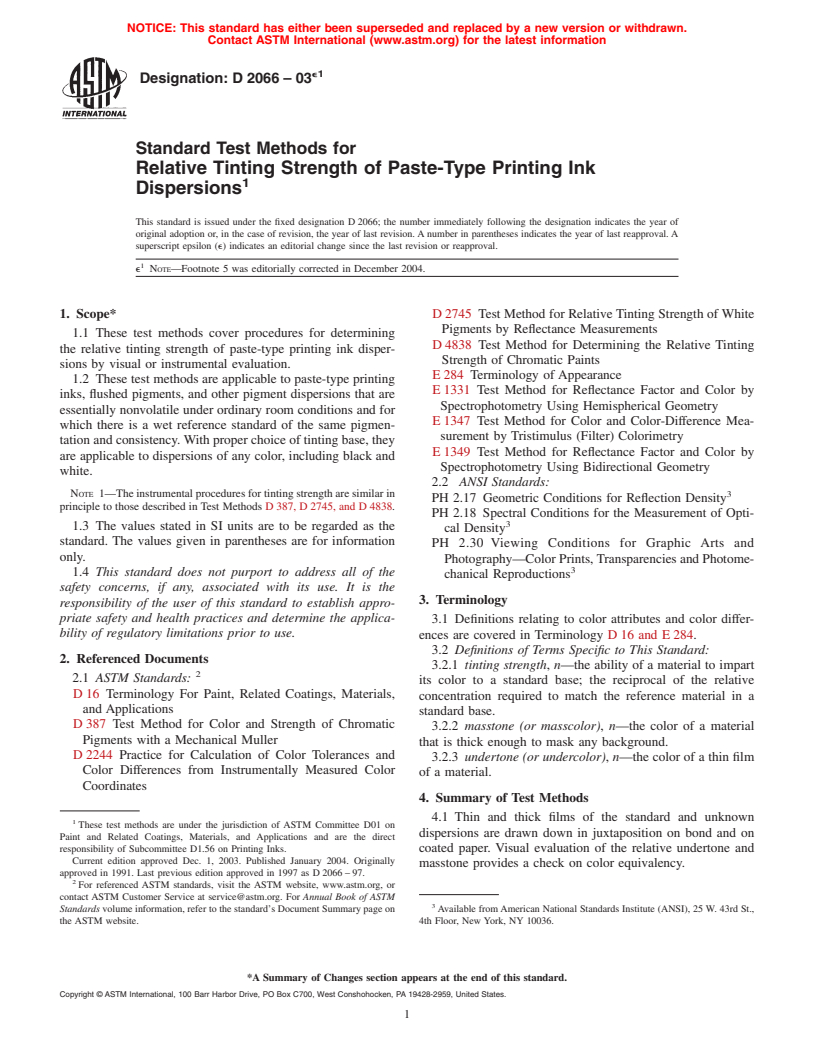 ASTM D2066-03e1 - Standard Test Methods for Relative Tinting Strength of Paste-Type Printing Ink Dispersions