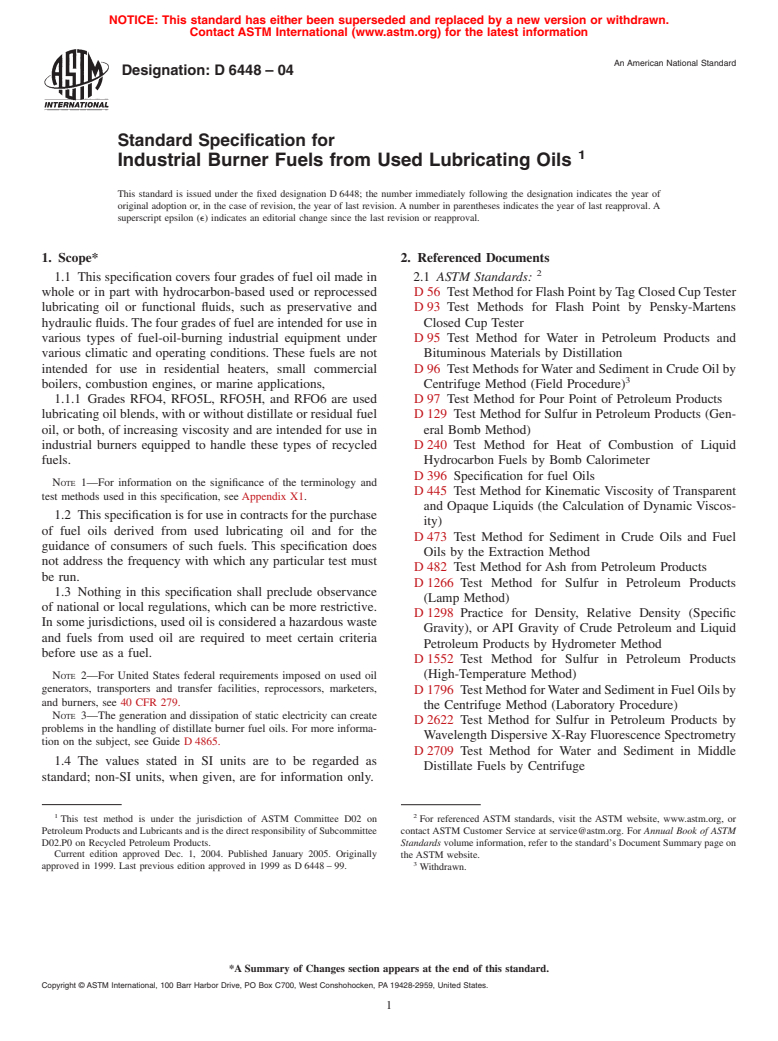 ASTM D6448-04 - Standard Specification for Industrial Burner Fuels from Used Lubricating Oils