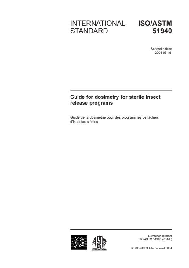ISO/ASTM 51940:2004 - Guide for dosimetry for sterile insects release programs