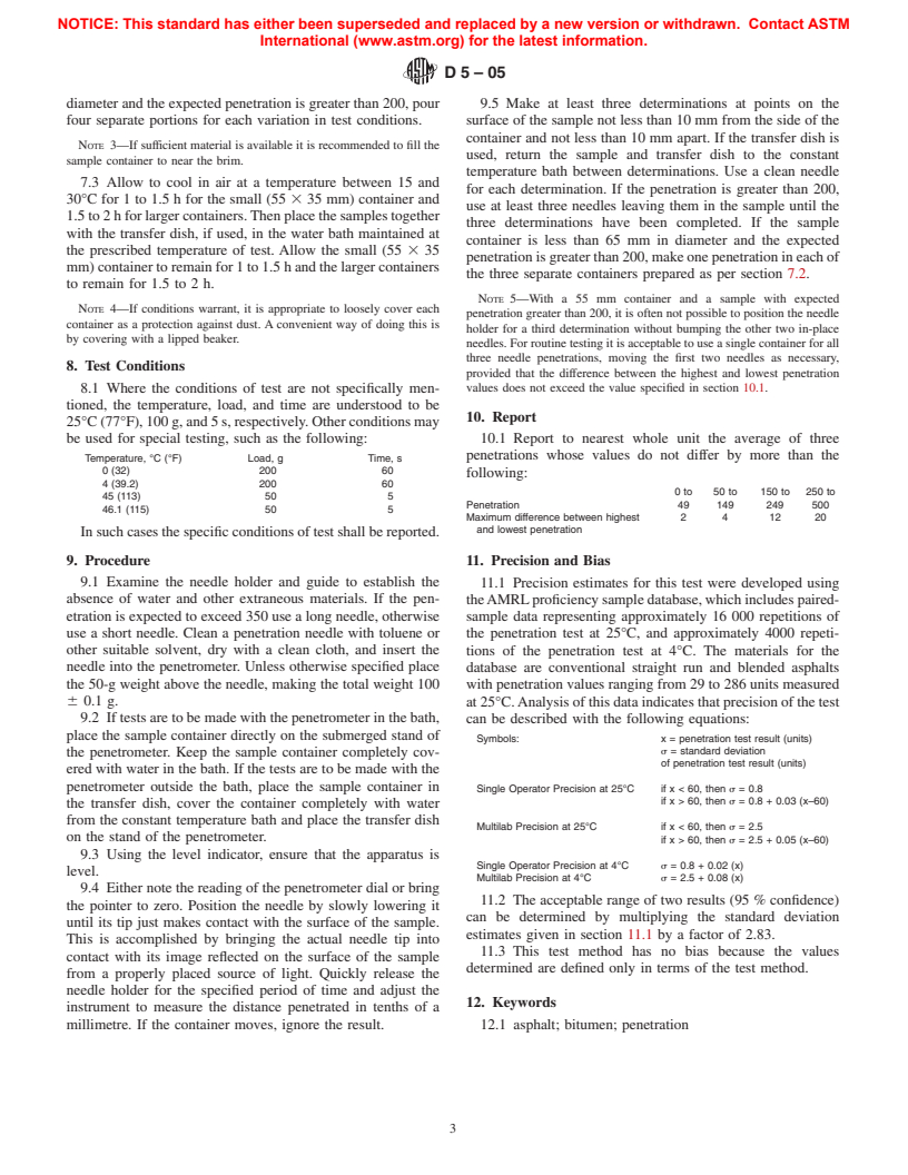 ASTM D5-05 - Standard Test Method for Penetration of Bituminous Materials