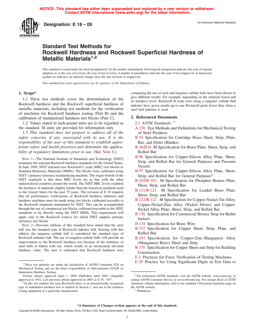 ASTM E18-05 - Standard Test Methods for Rockwell Hardness and Rockwell Superficial Hardness of Metallic Materials