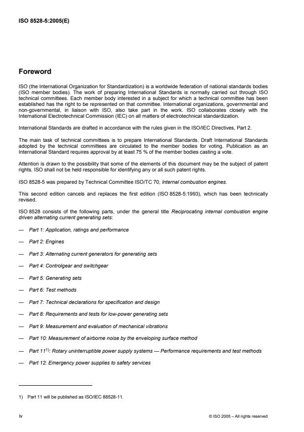 ISO 8528-5:2005 ISO 8528-5:2005 - Reciprocating internal combustion engine driven alternating current generating sets - Page 4 preview