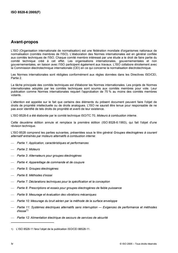 ISO 8528-6:2005 ISO 8528-6:2005 - Groupes électrogenes a courant alternatif entraînés par moteurs alternatifs a combustion interne - Page 4 preview