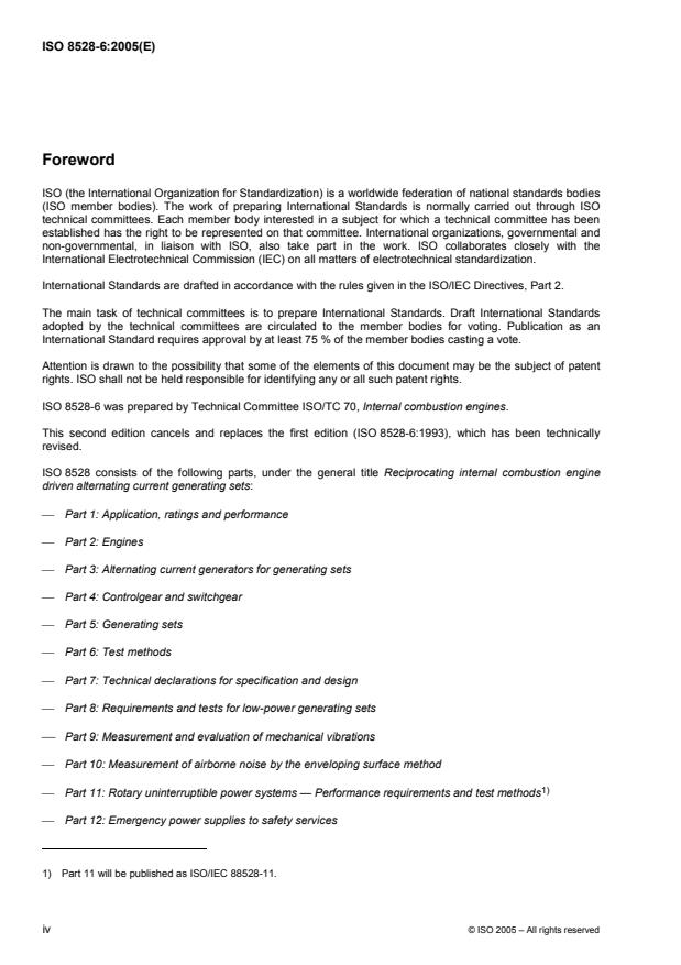 ISO 8528-6:2005 ISO 8528-6:2005 - Reciprocating internal combustion engine driven alternating current generating sets - Page 4 preview