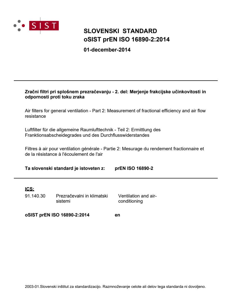 prEN ISO 16890-2:2014 - BARVE