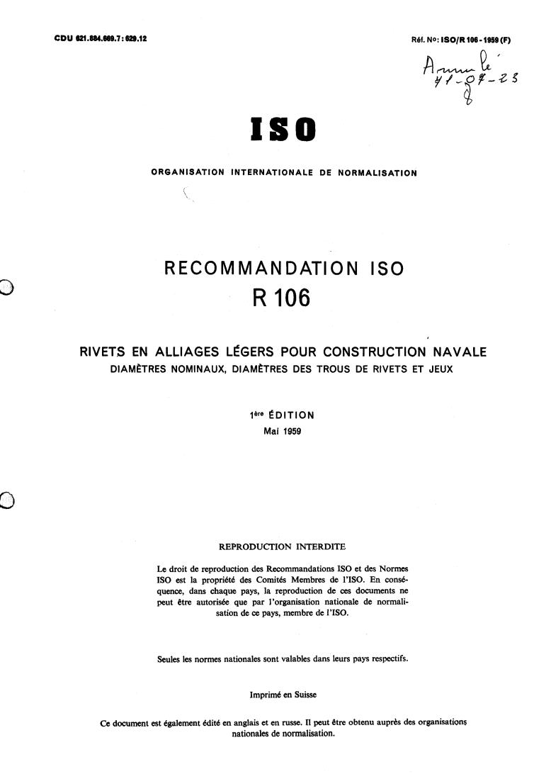 ISO/R 106:1959 - Withdrawal of ISO/R 106-1959
Released:12/1/1959