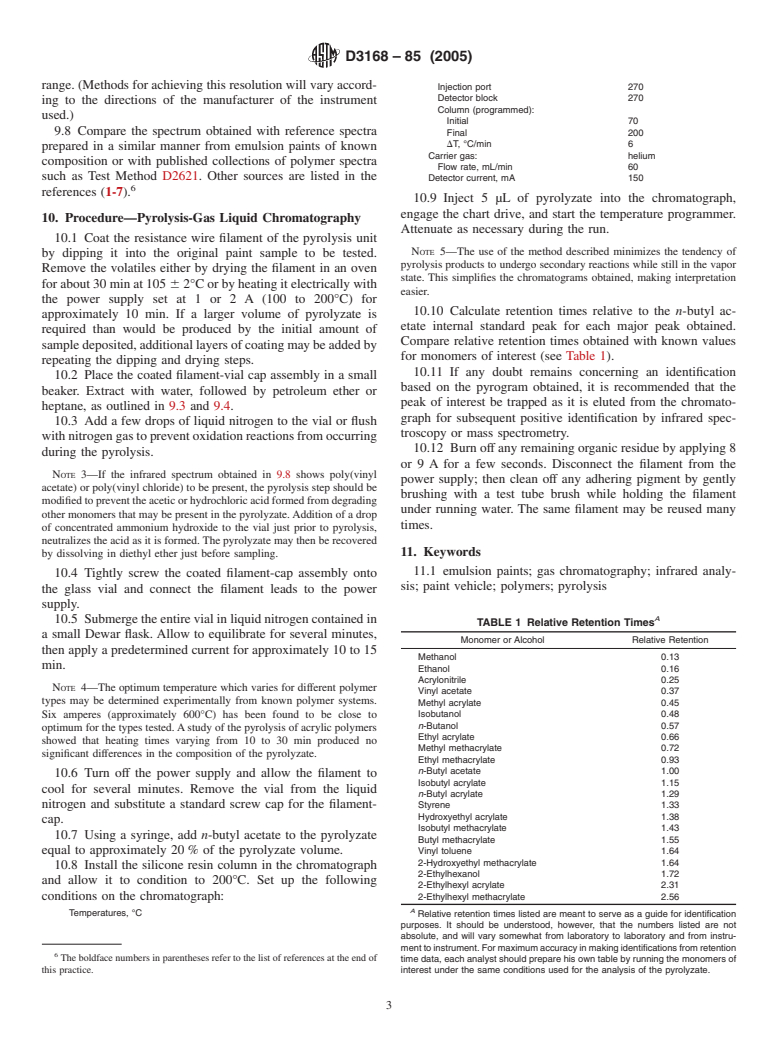 ASTM D3168-85(2005) - Standard Practice for Qualitative Identification of Polymers in Emulsion Paints