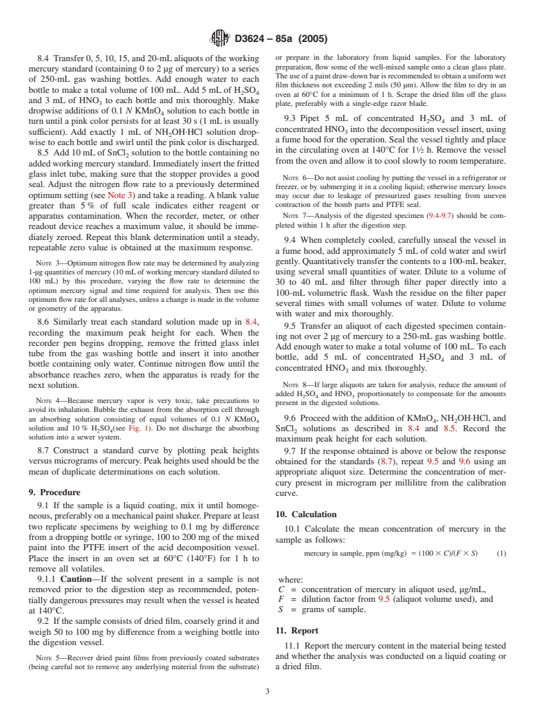 ASTM D3624-85a(2005) - Standard Test Method for Low Concentrations of Mercury in Paint by Atomic Absorption Spectroscopy