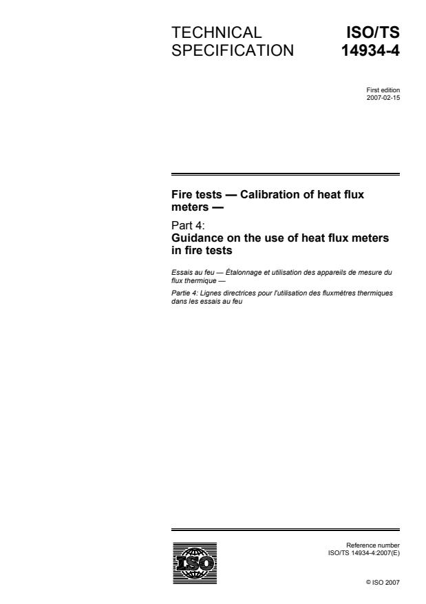ISO/TS 14934-4:2007 - Fire tests -- Calibration of heat flux meters
