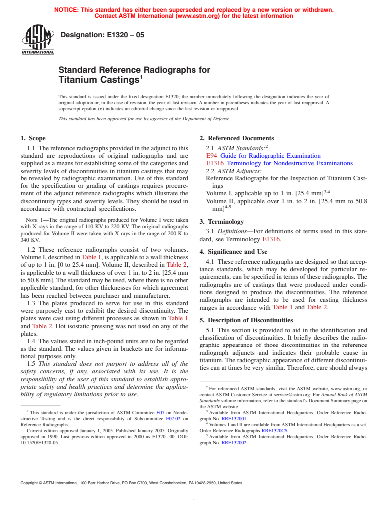 ASTM E1320-05 - Standard Reference Radiographs for Titanium Castings