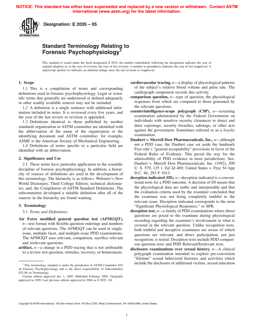 ASTM E2035-05 - Standard Terminology Relating to Forensic Psychophysiology