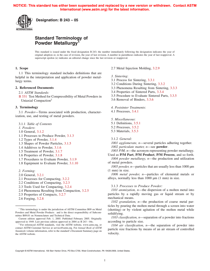 ASTM B243-05 - Standard Terminology of Powder Metallurgy