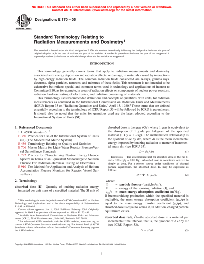 ASTM E170-05 - Standard Terminology Relating to Radiation Measurements and Dosimetry