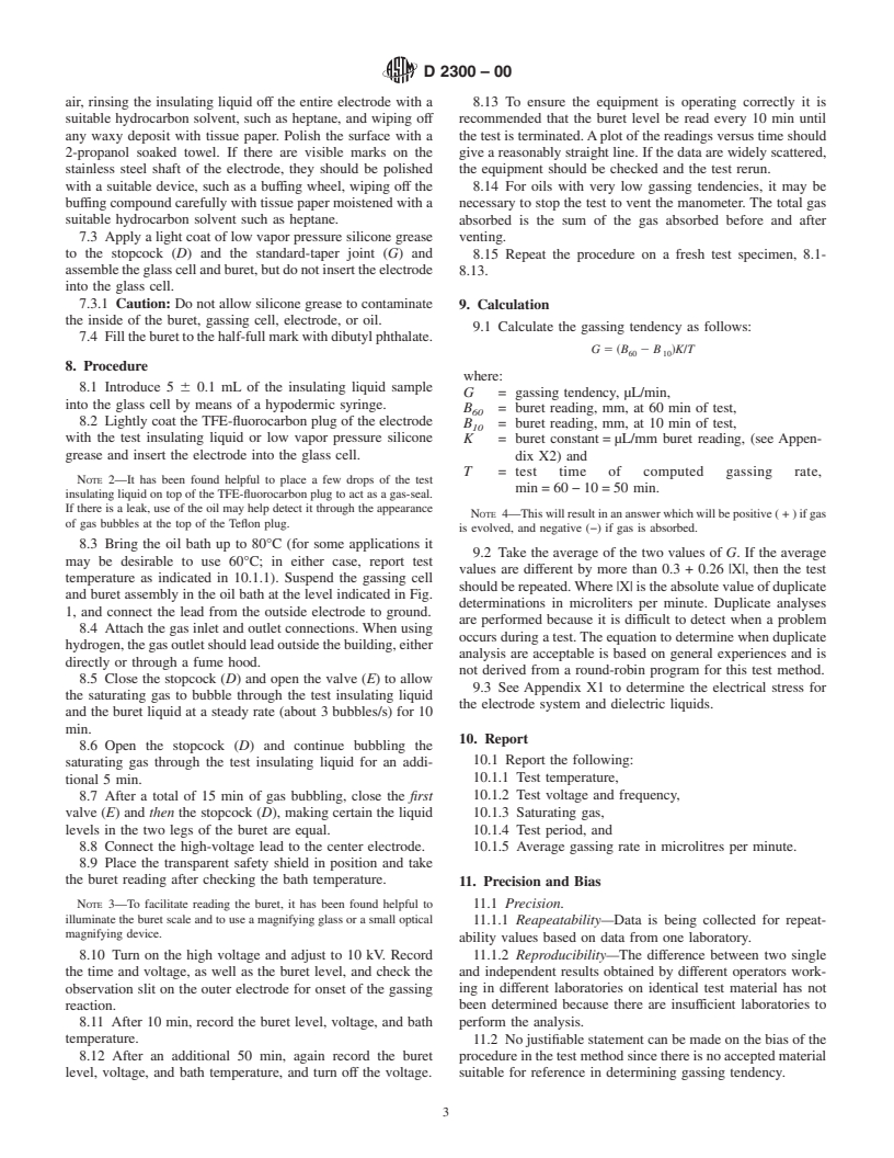 ASTM D2300-00 - Standard Test Method for Gassing of Insulating Liquids Under Electrical Stress and Ionization (Modified Pirelli Method)