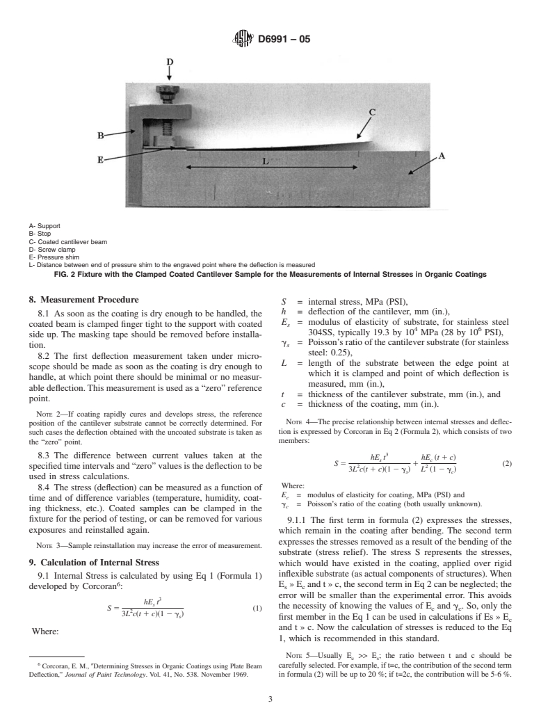 ASTM D6991-05 - Standard Test Method for Measurements of Internal Stresses in Organic Coatings by Cantilever (Beam) Method