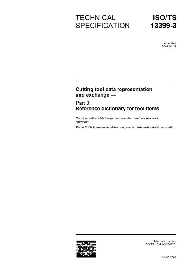 ISO/TS 13399-3:2007 - Cutting tool data representation and exchange