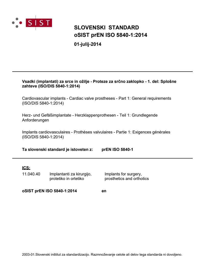 prEN ISO 5840-1:2014 - BARVE