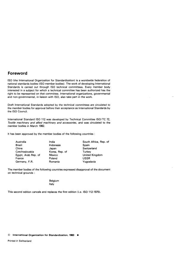 ISO 112:1983 ISO 112:1983 - Textile machinery and accessories -- Cones for yarn winding (cross wound) -- Half angle of the cone 3 degrees 30' - Page 2 preview