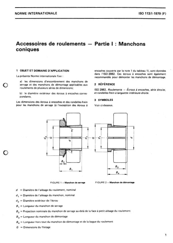 ISO 113-1:1979 - Accessoires de roulements