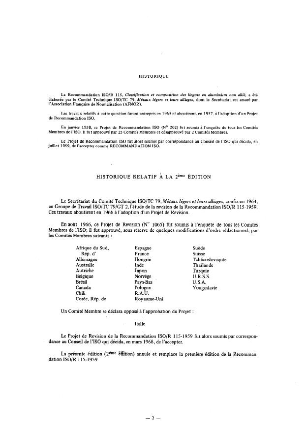 ISO/R 115:1968 ISO/R 115:1968 - Classification et composition des lingots en aluminium non allié - Page 2 preview
