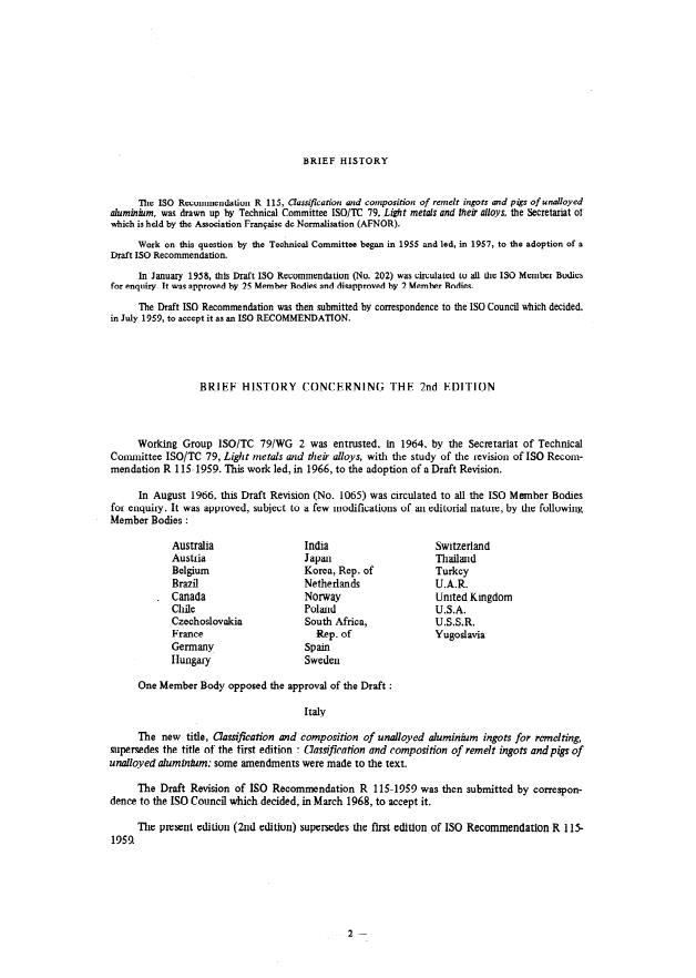 ISO/R 115:1968 ISO/R 115:1968 - Classification and composition of unalloyed aluminium ingots for remelting - Page 2 preview