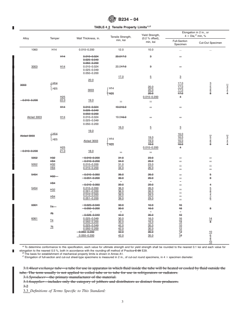 REDLINE ASTM B234-04 - Standard Specification for Aluminum and Aluminum-Alloy Drawn Seamless Tubes for Condensers and Heat Exchangers