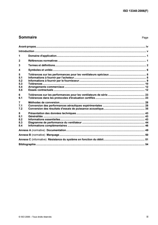 ISO 13348:2006 - Ventilateurs industriels -- Tolérances, méthodes de conversion et présentation des données techniques
