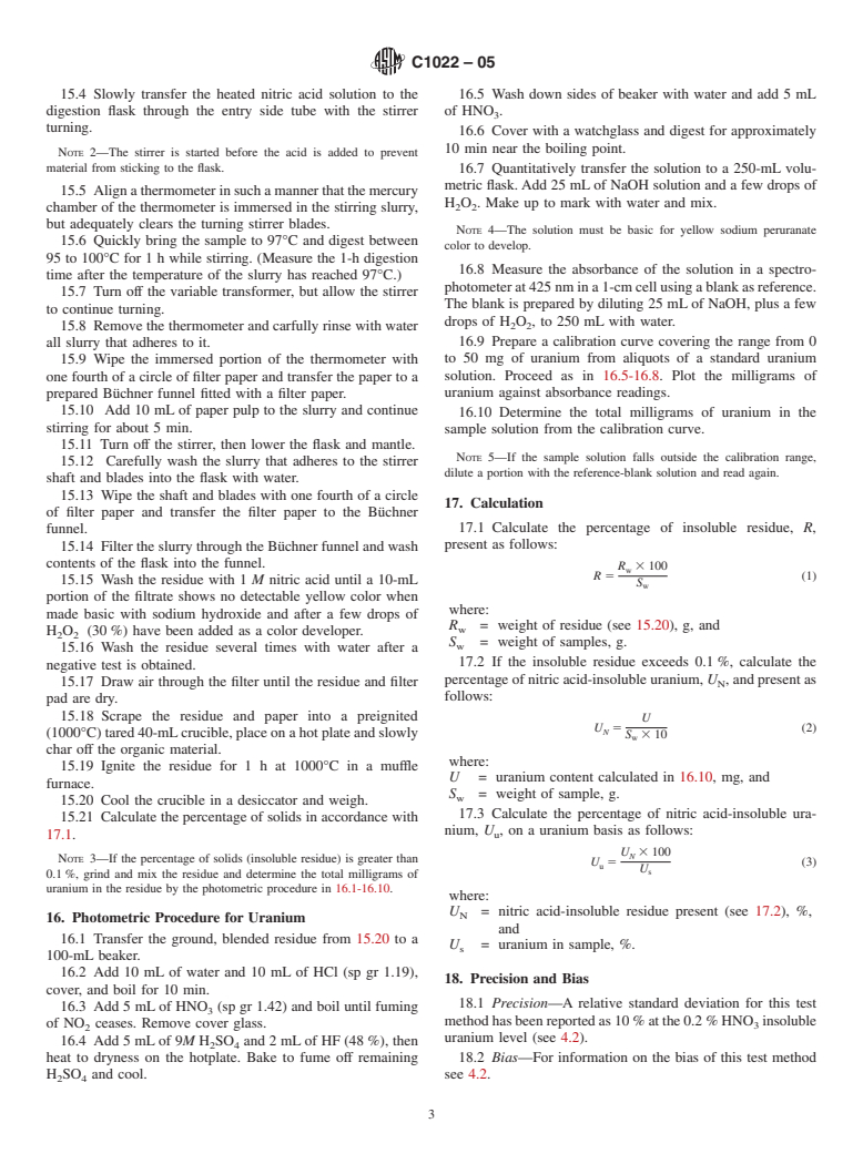 ASTM C1022-05 - Standard Test Methods for Chemical and Atomic Absorption Analysis of Uranium-Ore Concentrate