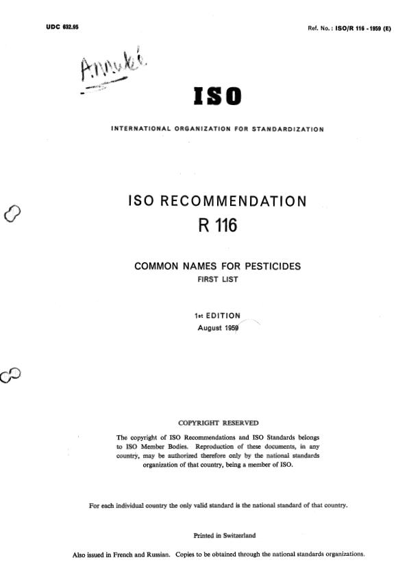 ISO/R 116:1959 - Withdrawal of ISO/R 116-1959