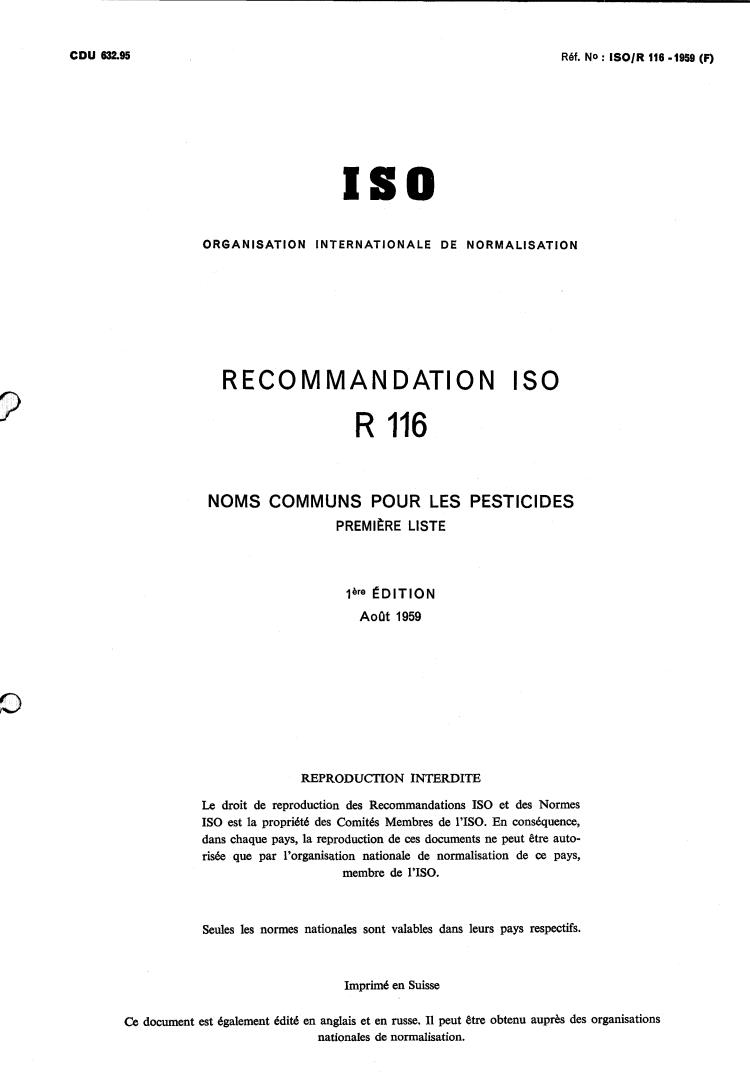 ISO/R 116:1959 - Withdrawal of ISO/R 116-1959
Released:12/1/1959