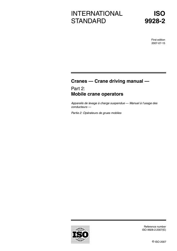 ISO 9928-2:2007 - Cranes -- Crane driving manual