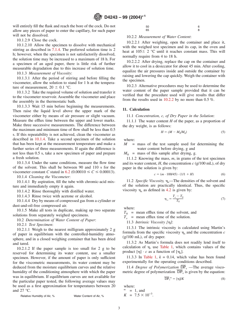 ASTM D4243-99(2004)e1 - Standard Test Method for Measurement of Average Viscometric Degree of Polymerization of New and Aged Electrical Papers and Boards