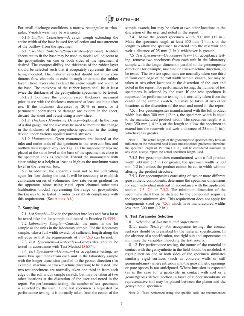 ASTM D4716-04 - Test Method for Determining the (In-plane) Flow Rate per Unit Width and Hydraulic Transmissivity of a Geosynthetic Using a Constant Head