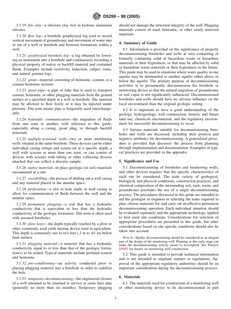 ASTM D5299-99(2005) - Standard Guide for Decommissioning of Groundwater Wells, Vadose Zone Monitoring Devices, Boreholes, and Other Devices for Environmental Activities