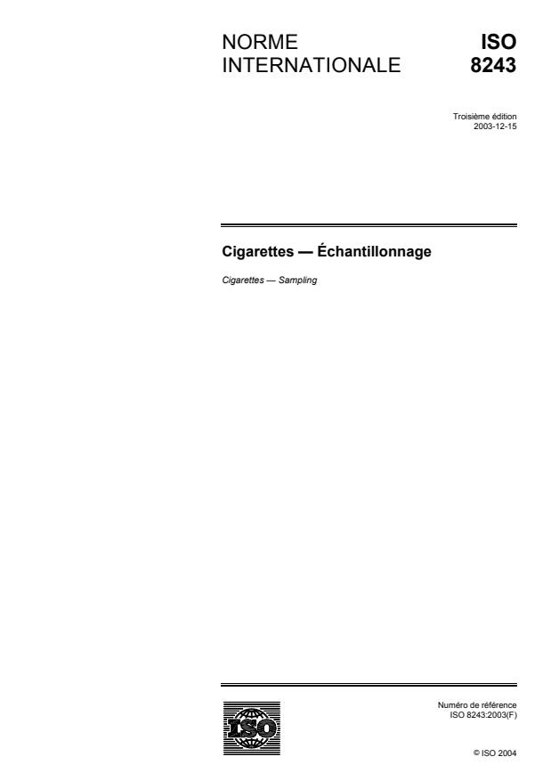 ISO 8243:2003 - Cigarettes -- Échantillonnage