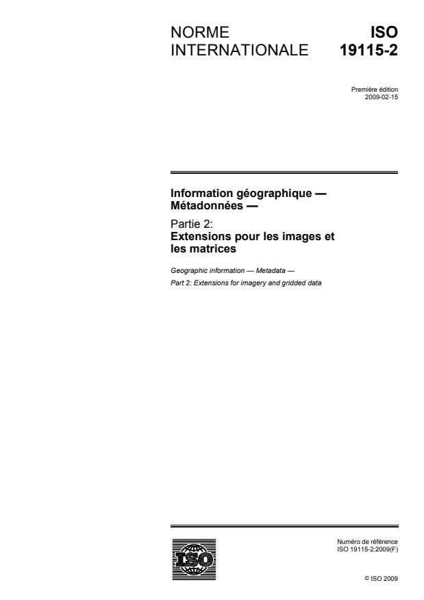 ISO 19115-2:2009 - Information géographique -- Métadonnées