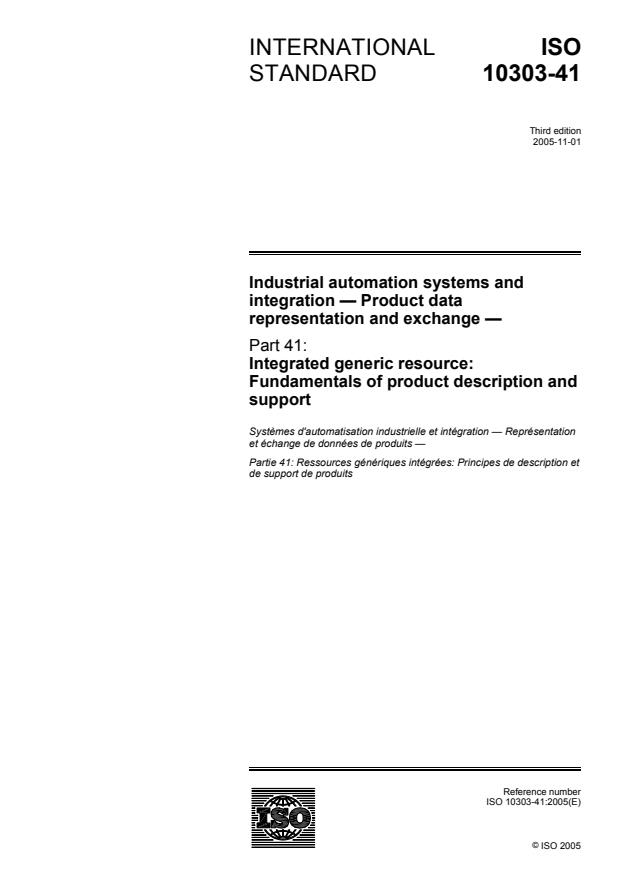 ISO 10303-41:2005 - Industrial automation systems and integration -- Product data representation and exchange