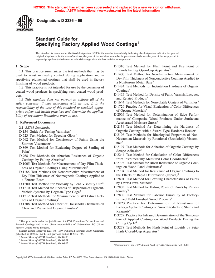 ASTM D233699 Standard Guide for Specifying Factory Applied Wood