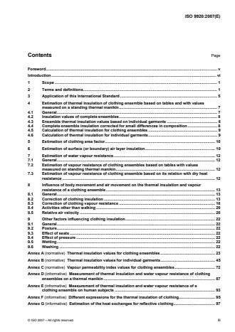 ISO 9920:2007 - Ergonomics of the thermal environment -- Estimation of thermal insulation and water vapour resistance of a clothing ensemble