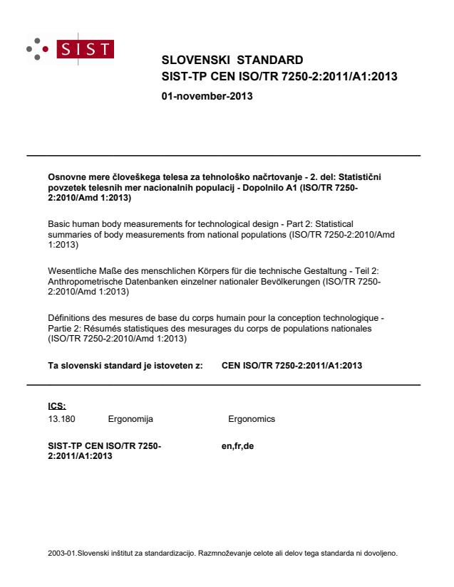TP CEN ISO/TR 7250-2:2011/A1:2013