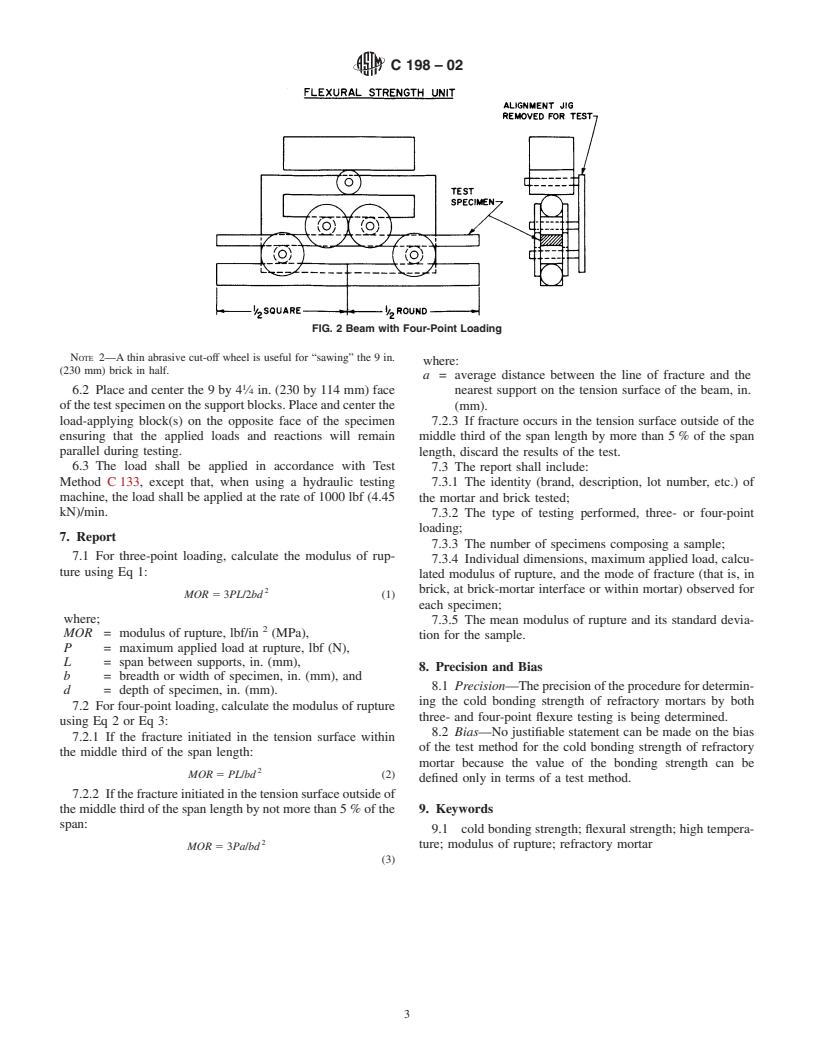 ASTM C198-02 - Standard Test Method for Cold Bonding Strength of Refractory Mortar