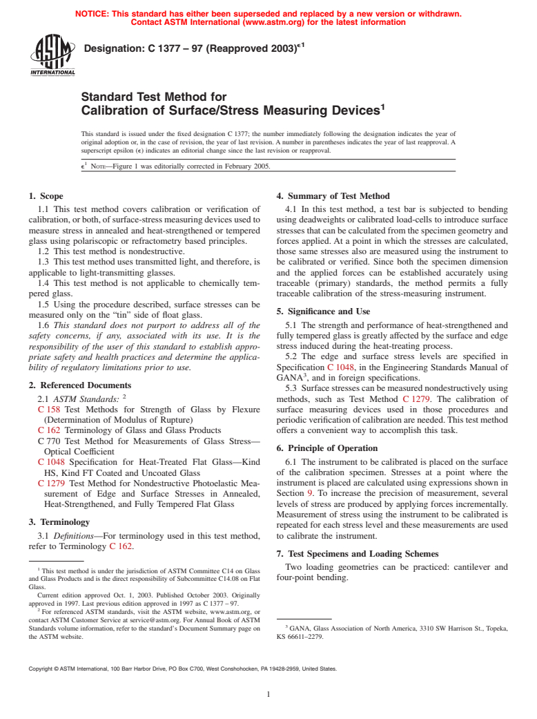 ASTM C1377-97(2003)e1 - Standard Test Method for Calibration of Surface/Stress Measuring Devices