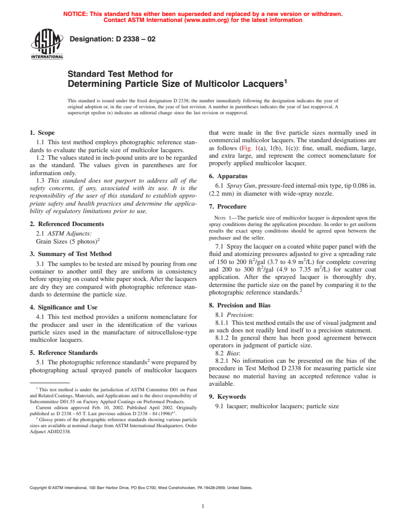 ASTM D2338-02 - Standard Test Method for Determining Particle Size of Multicolor Lacquers