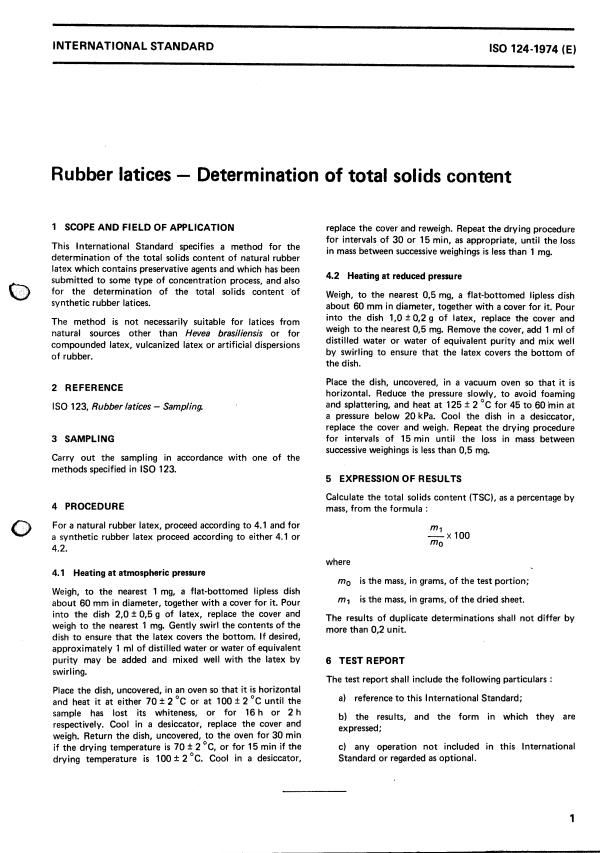 ISO 124:1974 - Rubber latices -- Determination of total solids content