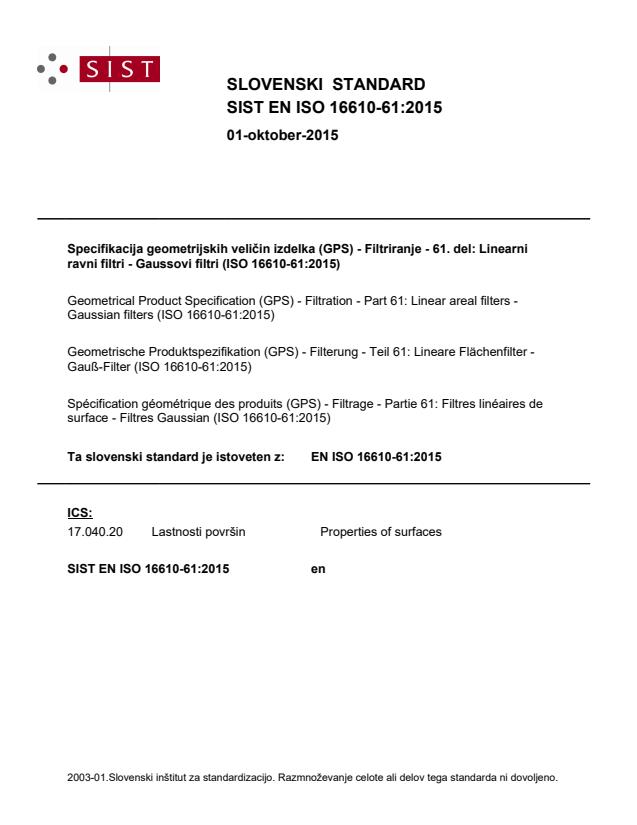 EN ISO 16610-61:2015 - BARVE