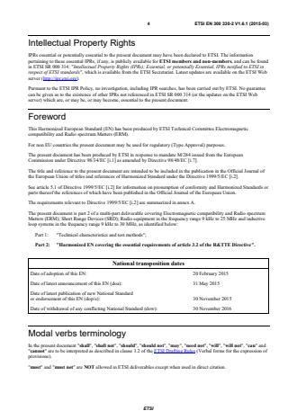 SIST EN 300 330-2 V1.6.1:2015 ETSI EN 300 330-2 V1.6.1 (2015-03) - Electromagnetic compatibility and Radio spectrum Matters (ERM); Short Range Devices (SRD); Radio equipment in the frequency range 9 kHz to 25 MHz and inductive loop systems in the frequency range 9 kHz to 30 MHz; Part 2: Harmonized EN covering the essential requirements of article 3.2 of the R&TTE Directive - Page 4 preview