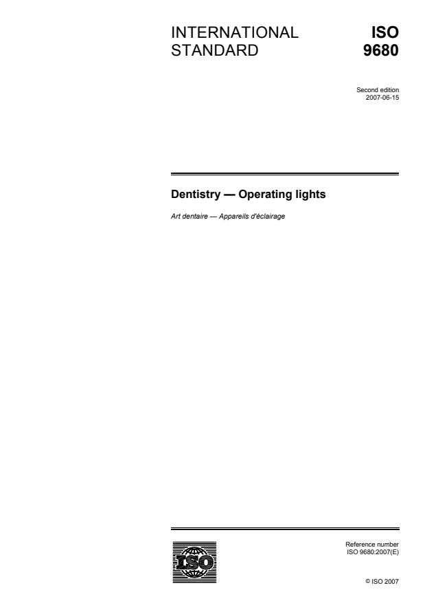 ISO 9680:2007 - Dentistry -- Operating lights